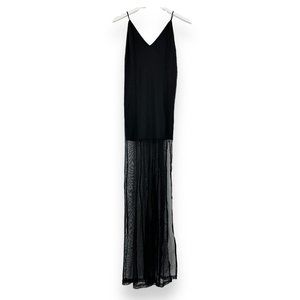 UNIF Black Ultra Lightweight Mesh Overlay High Slit Sleeveless V-Neck Maxi Dress